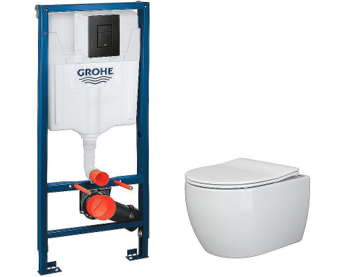 Комплект унитаза Ceramicanova Play CN3001 с инсталляцией Grohe Rapid SL 38811KF0 с сиденьем Микролифт и Черной матовой клавишей смыва