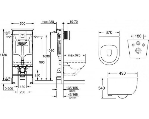 Унитаз Ceramicanova Play CN3001 с инсталляцией Grohe Rapid SL 38772001 с сиденьем Микролифт с кнопкой Хром