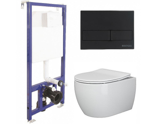 Комплект унитаза Ceramicanova Play CN3001 с инсталляцией Berges Novum L5 040215 с сиденьем Микролифт и Черной матовой клавишей смыва