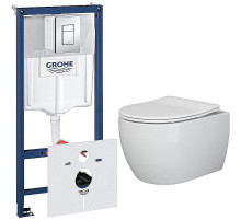 Комплект унитаза Ceramicanova Play CN3001 с инсталляцией Grohe Rapid SL 38775001 с сиденьем Микролифт и клавишей смыва Хром