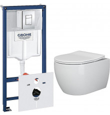 Комплект унитаза Ceramicanova Play CN3001 с инсталляцией Grohe Rapid SL 38775001 с сиденьем Микролифт и клавишей смыва Хром