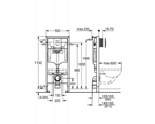 Комплект унитаза Ceramicanova Play CN3001 с инсталляцией Grohe Rapid SL 38775001 с сиденьем Микролифт и клавишей смыва Хром