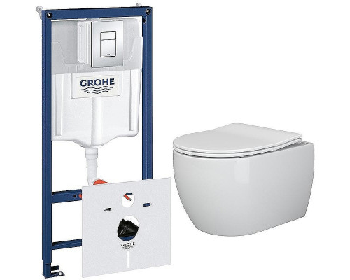 Комплект унитаза Ceramicanova Play CN3001 с инсталляцией Grohe Rapid SL 38775001 с сиденьем Микролифт и клавишей смыва Хром