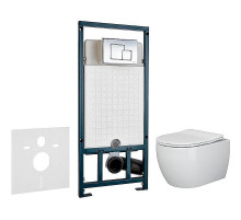 Унитаз с инсталляцией Ceramicanova Play CN3001 + WeltWasser WW Marberg 507 10000005949+10000005953 с сиденьем Микролифт с клавишей смыва Хром глянцевый