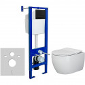 Унитаз с инсталляцией Ceramicanova Play CN3001 + Berges Atom 410 040340 с сиденьем Микролифт и Черной матовой клавишей смыва