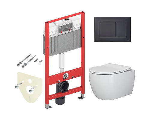 Унитаз с инсталляцией Ceramicanova Play CN3001 + Tece Now 9400414 с сиденьем Микролифт и Черной матовой клавишей смыва