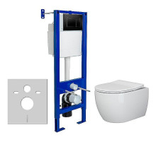 Унитаз с инсталляцией Ceramicanova Play CN3001 + Berges Atom 410 040332 с сиденьем Микролифт и Черной матовой клавишей смыва