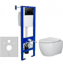 Унитаз с инсталляцией Ceramicanova Play CN3001 + Berges Atom 410 040332 с сиденьем Микролифт и Черной матовой клавишей смыва