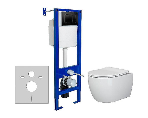Унитаз с инсталляцией Ceramicanova Play CN3001 + Berges Atom 410 040332 с сиденьем Микролифт и Черной матовой клавишей смыва