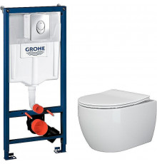 Унитаз с инсталляцией Ceramicanova Play CN3001 + Grohe Rapid SL 38721001 с сиденьем Микролифт и клавишей смыва Хром