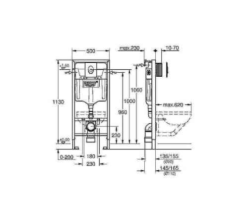 Унитаз с инсталляцией Ceramicanova Play CN3001 + Grohe Rapid SL 38721001 с сиденьем Микролифт и клавишей смыва Хром