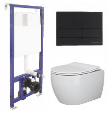 Унитаз с инсталляцией Ceramicanova Play CN3001 + Berges Novum L5 040215 с сиденьем Микролифт и Черной матовой клавишей смыва