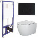 Унитаз с инсталляцией Ceramicanova Play CN3001 + Berges Novum D5 040235 с сиденьем Микролифт и Черной матовой клавишей смыва