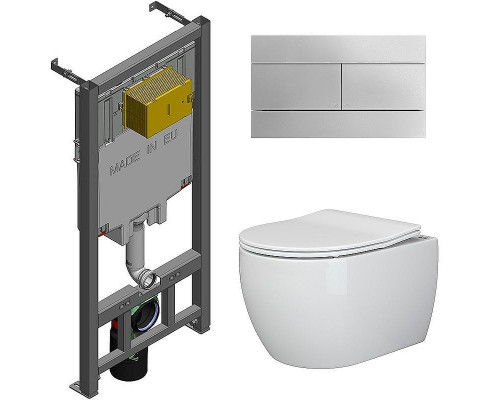 Комплект унитаза Ceramicanova Play CN3001 с сиденьем Микролифт и инсталляцией Jacob Delafon E29025-NF+E4316-CP с клавишей смыва Хром