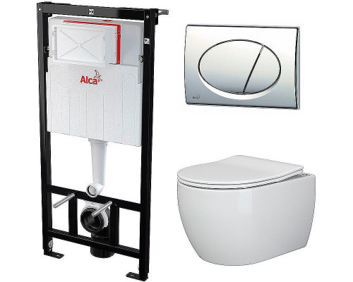Комплект унитаза Ceramicanova Play CN3001 с инсталляцией Alcaplast Sadromodul AM101/1120-3:1 RU M71-0001 с сиденьем Микролифт и клавишей смыва Хром