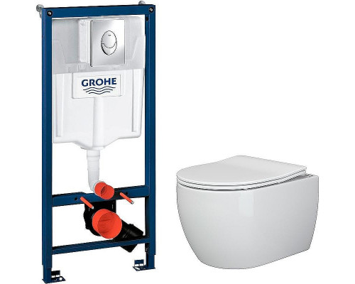 Комплект унитаза Ceramicanova Play CN3001 с инсталляцией Grohe Rapid SL 38721001 с сиденьем Микролифт и клавишей смыва Хром