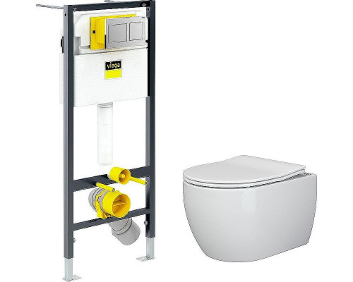 Комплект унитаза Ceramicanova Play CN3001 с инсталляцией Viega Prevista Dry 8524.14 792596 с сиденьем Микролифт и клавишей смыва Хром