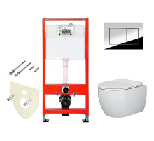 Комплект унитаза Ceramicanova Play CN3001 с инсталляцией Tece Profil 9400412 с сиденьем Микролифт и клавишей смыва Хром глянцевый