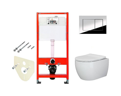 Комплект унитаза Ceramicanova Play CN3001 с инсталляцией Tece Profil 9400412 с сиденьем Микролифт и клавишей смыва Хром глянцевый