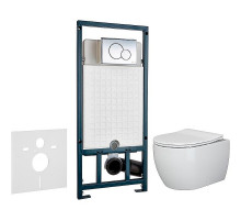 Комплект унитаза Ceramicanova Play CN3001 с сиденьем Микролифт и инсталляцией WeltWasser WW Marberg 507 10000005949+10000005952 с клавишей смыва Хром глянцевый