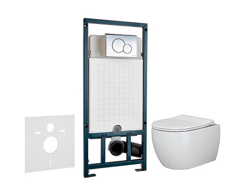 Комплект унитаза Ceramicanova Play CN3001 с сиденьем Микролифт и инсталляцией WeltWasser WW Marberg 507 10000005949+10000005952 с клавишей смыва Хром глянцевый