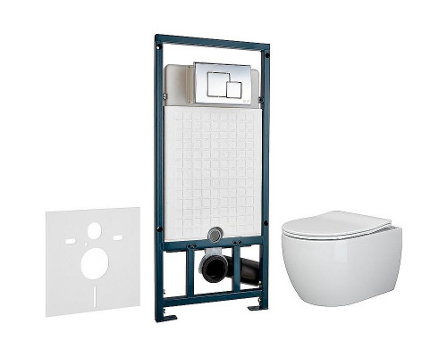 Комплект унитаза Ceramicanova Play CN3001 с сиденьем Микролифт и инсталляцией WeltWasser WW Marberg 507 10000005949+10000005953 с клавишей смыва Хром глянцевый