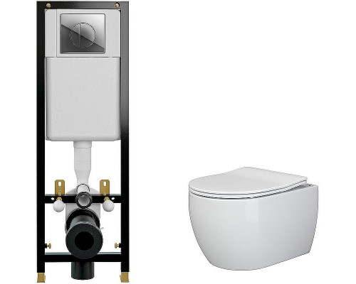 Комплект унитаза Ceramicanova Play CN3001 с инсталляцией Cersanit Black 35 S-IN-BLACK-Cg-w с сиденьем Микролифт и клавишей смыва Хром