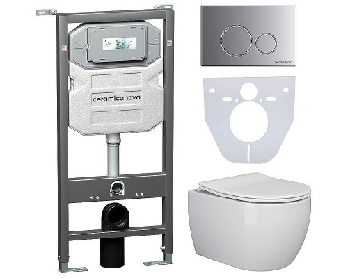 Комплект унитаза с инсталляцией Ceramicanova Play CN3001_1001M_1000 с сиденьем Микролифт и клавишей смыва Хром матовый