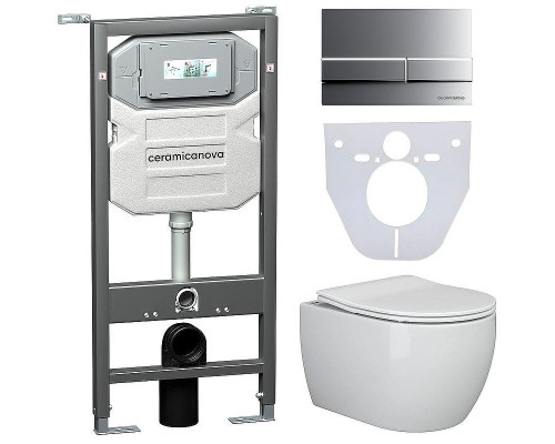 Комплект унитаза с инсталляцией Ceramicanova Play CN3001_1002M_1000 с сиденьем Микролифт и клавишей смыва Хром матовый