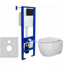 Комплект унитаза Ceramicanova Play CN3001 с инсталляцией Berges Atom 410 040340 с сиденьем Микролифт и Черной матовой клавишей смыва