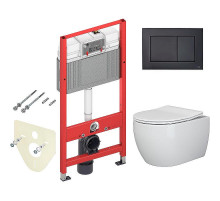Комплект унитаза Ceramicanova Play CN3001 с инсталляцией Tece Now 9400414 с сиденьем Микролифт и Черной матовой клавишей смыва