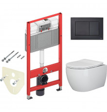 Комплект унитаза Ceramicanova Play CN3001 с инсталляцией Tece Now 9400414 с сиденьем Микролифт и Черной матовой клавишей смыва