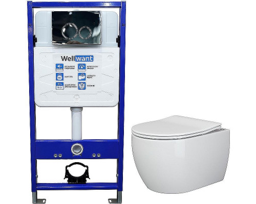 Комплект унитаза Ceramicanova Play CN3001 с инсталляцией WellWant Standart 50 WWISI1110B с сиденьем Микролифт и клавишей смыва Хром глянцевый