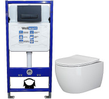 Комплект унитаза Ceramicanova Play CN3001 с инсталляцией WellWant Standart 50 WWISI111BB с сиденьем Микролифт и Черной матовой клавишей смыва