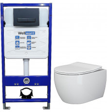 Комплект унитаза Ceramicanova Play CN3001 с инсталляцией WellWant Standart 50 WWISI111BB с сиденьем Микролифт и Черной матовой клавишей смыва