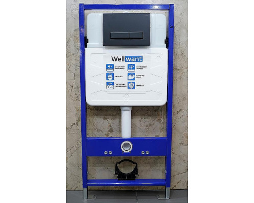 Комплект унитаза Ceramicanova Play CN3001 с инсталляцией WellWant Standart 50 WWISI111BB с сиденьем Микролифт и Черной матовой клавишей смыва