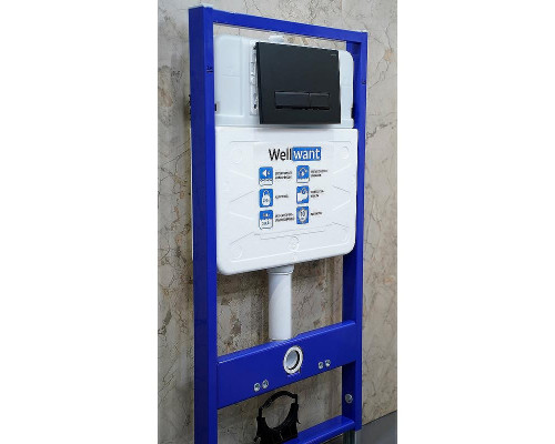 Комплект унитаза Ceramicanova Play CN3001 с инсталляцией WellWant Standart 50 WWISI111BB с сиденьем Микролифт и Черной матовой клавишей смыва