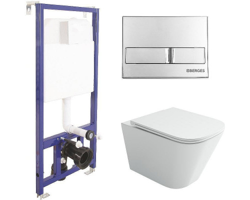 Унитаз с инсталляцией Ceramicanova Union CN4009T + Berges Novum L3 040213 с сиденьем Микролифт и клавишей смыва Хром