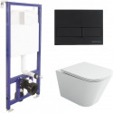 Унитаз с инсталляцией Ceramicanova Union CN4009T + Berges Novum L5 040215 с сиденьем Микролифт и Черной матовой клавишей смыва