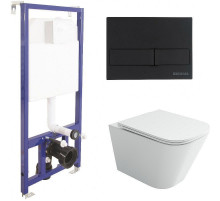 Унитаз с инсталляцией Ceramicanova Union CN4009T + Berges Novum L5 040215 с сиденьем Микролифт и Черной матовой клавишей смыва
