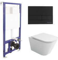 Унитаз с инсталляцией Ceramicanova Union CN4009T + Berges Novum L5 040215 с сиденьем Микролифт и Черной матовой клавишей смыва
