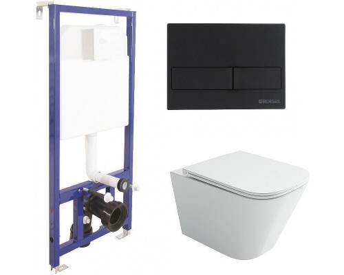 Унитаз с инсталляцией Ceramicanova Union CN4009T + Berges Novum L5 040215 с сиденьем Микролифт и Черной матовой клавишей смыва