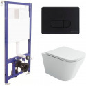Унитаз с инсталляцией Ceramicanova Union CN4009T + Berges Novum D5 040235 с сиденьем Микролифт и Черной матовой клавишей смыва