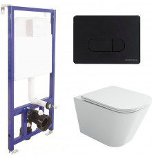 Унитаз с инсталляцией Ceramicanova Union CN4009T + Berges Novum D5 040235 с сиденьем Микролифт и Черной матовой клавишей смыва