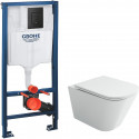 Унитаз с инсталляцией Ceramicanova Union CN4009T + Grohe Rapid SL 38811KF0 с сиденьем Микролифт и Черной матовой клавишей смыва