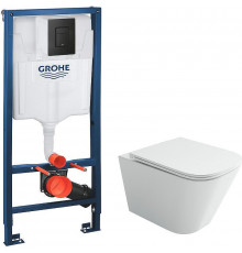 Унитаз с инсталляцией Ceramicanova Union CN4009T + Grohe Rapid SL 38811KF0 с сиденьем Микролифт и Черной матовой клавишей смыва