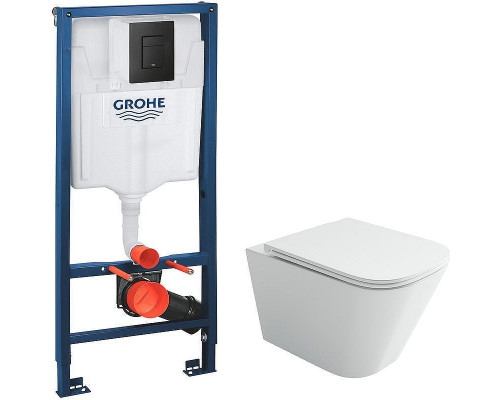 Унитаз с инсталляцией Ceramicanova Union CN4009T + Grohe Rapid SL 38811KF0 с сиденьем Микролифт и Черной матовой клавишей смыва