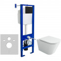 Унитаз с инсталляцией Ceramicanova Union CN4009T + Berges Atom 410 040340 с сиденьем Микролифт и Черной матовой клавишей смыва