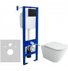 Унитаз с инсталляцией Ceramicanova Union CN4009T + Berges Atom 410 040340 с сиденьем Микролифт и Черной матовой клавишей смыва