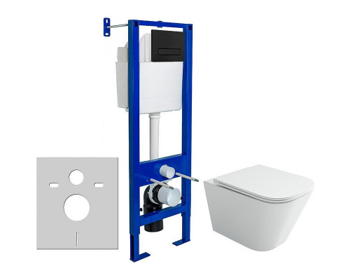 Унитаз с инсталляцией Ceramicanova Union CN4009T + Berges Atom 410 040340 с сиденьем Микролифт и Черной матовой клавишей смыва